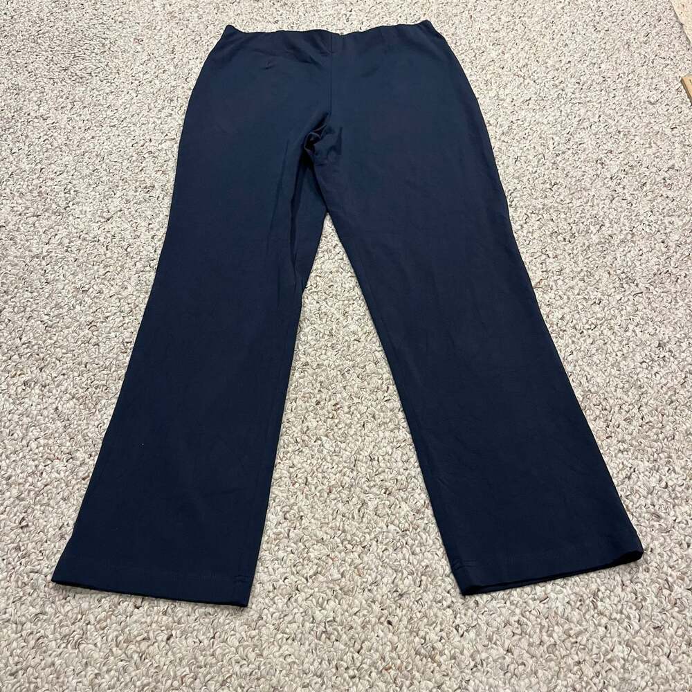 LL Bean Perfect Fit Pants Slim M Petite Navy Blue Pull On Classic Casual PReppy